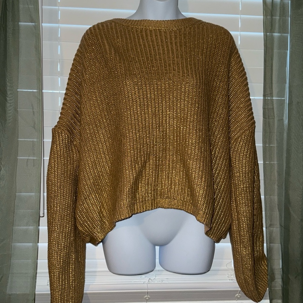 Gold metallic open back tie sweater Kika Vargas XL